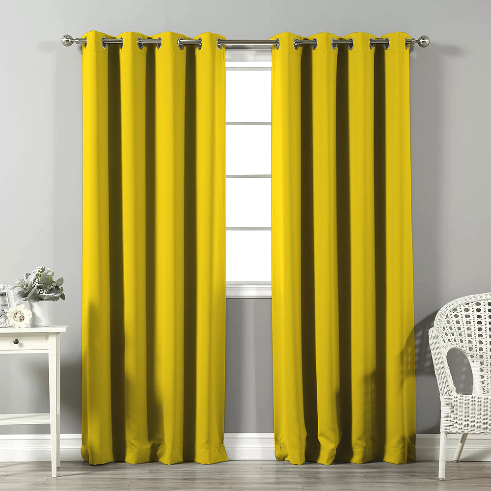 Jacquard Room Darkening Curtains in Buttercup Yellow Set Of 2 - (P277)