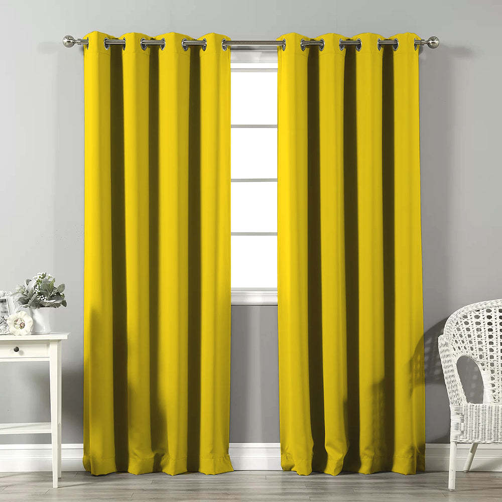 Jacquard Room Darkening Curtains in Buttercup Yellow Set Of 2 - (P277)