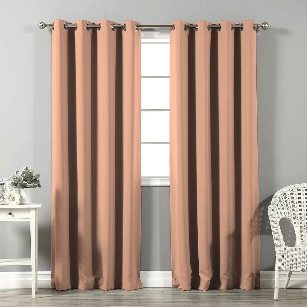 Jacquard Room Darkening Curtains in Apricot Orange Set Of 2 - (P279)