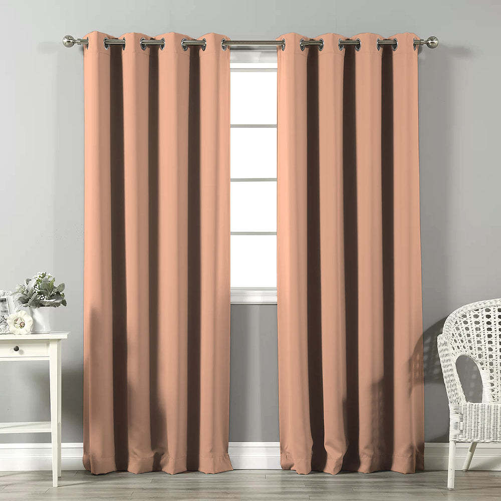 Jacquard Room Darkening Curtains in Apricot Orange Set Of 2 - (P279)