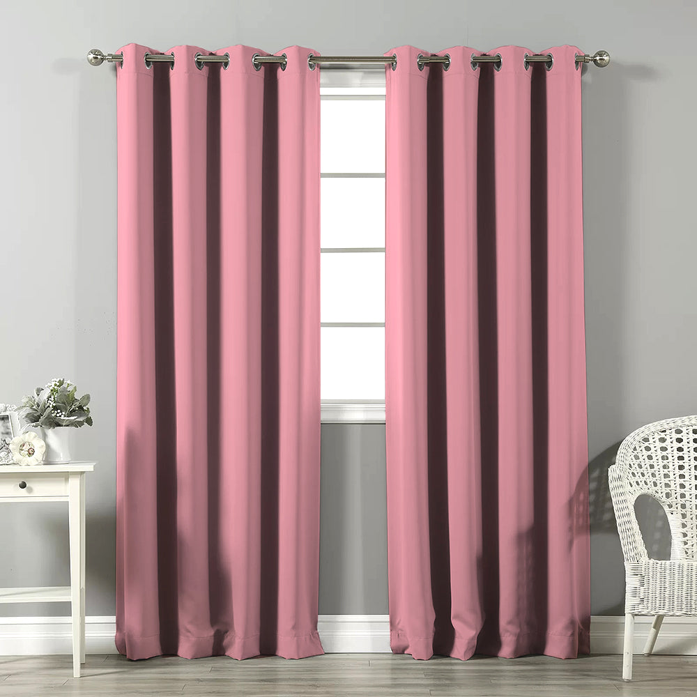 Jacquard Room Darkening Curtains in Salmon Pink Set Of 2 - (P280)