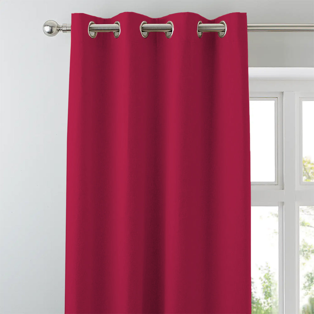 Jacquard Room Darkening Curtains in Raspberry Red Set Of 2 - (P281)