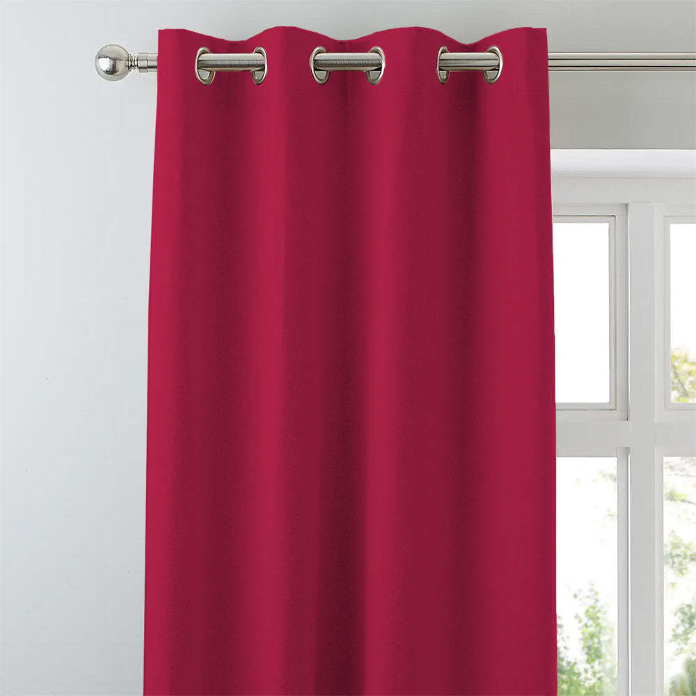 Jacquard Room Darkening Curtains in Raspberry Red Set Of 2 - (P281)