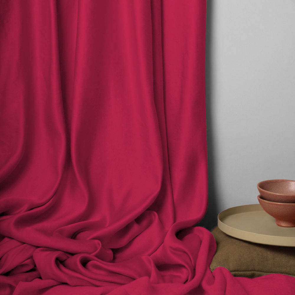 Jacquard Room Darkening Curtains in Raspberry Red Set Of 2 - (P281)