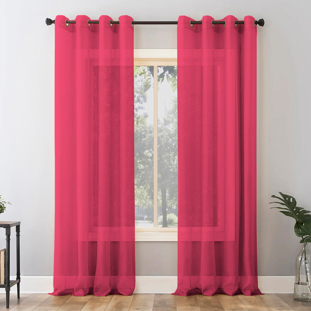 Jacquard Room Darkening Curtains in Raspberry Red Set Of 2 - (P281)