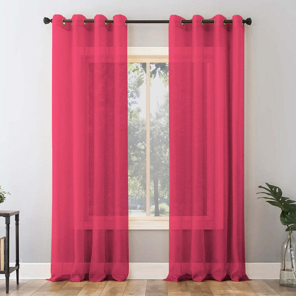 Jacquard Room Darkening Curtains in Raspberry Red Set Of 2 - (P281)