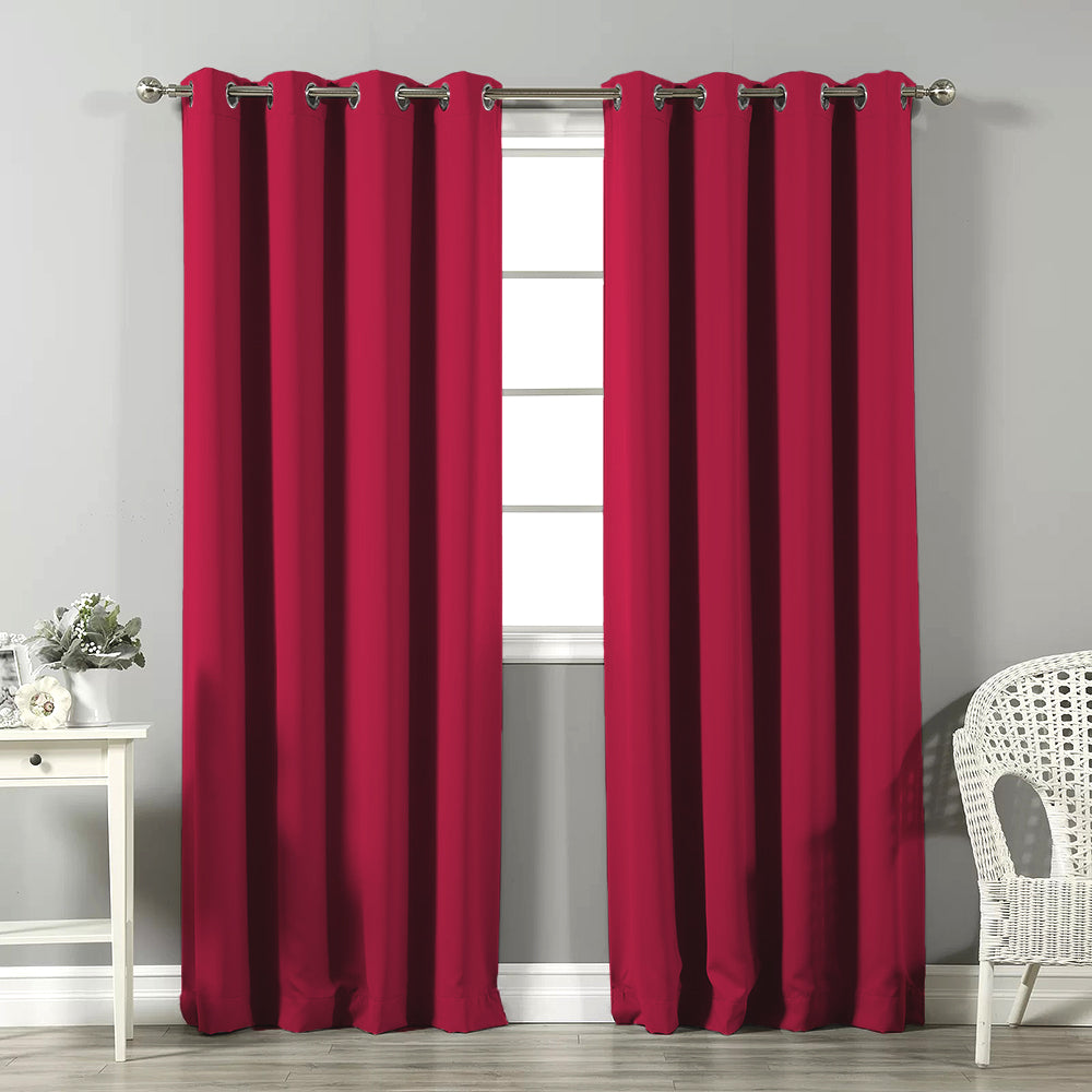Jacquard Room Darkening Curtains in Raspberry Red Set Of 2 - (P281)