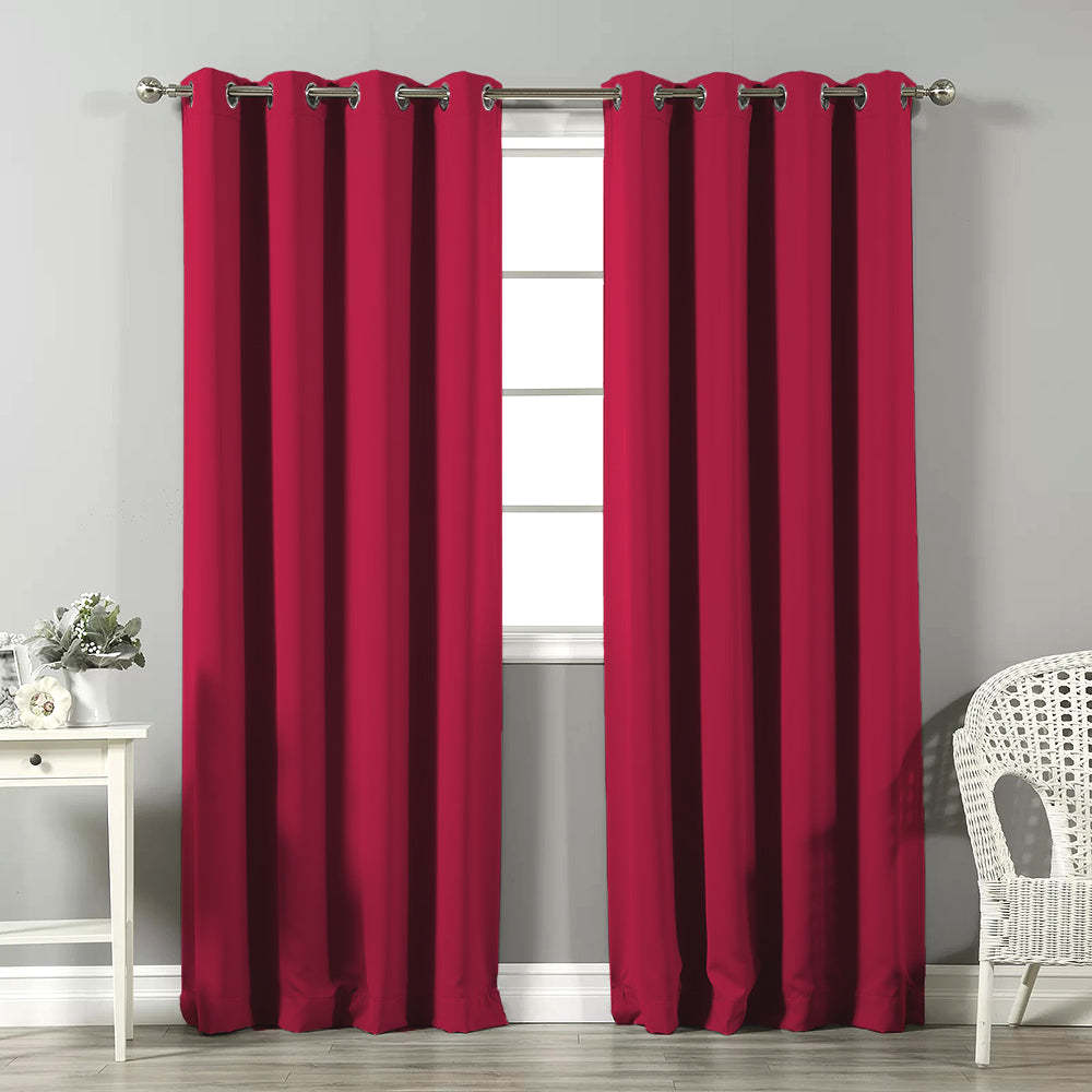 Jacquard Room Darkening Curtains in Raspberry Red Set Of 2 - (P281)