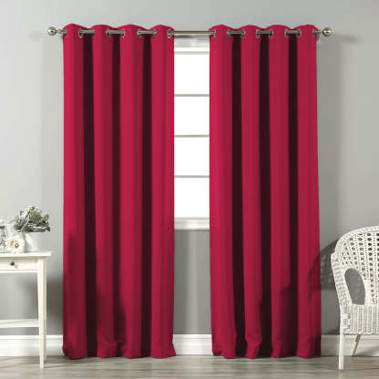 Jacquard Room Darkening Curtains in Raspberry Red Set Of 2 - (P281)