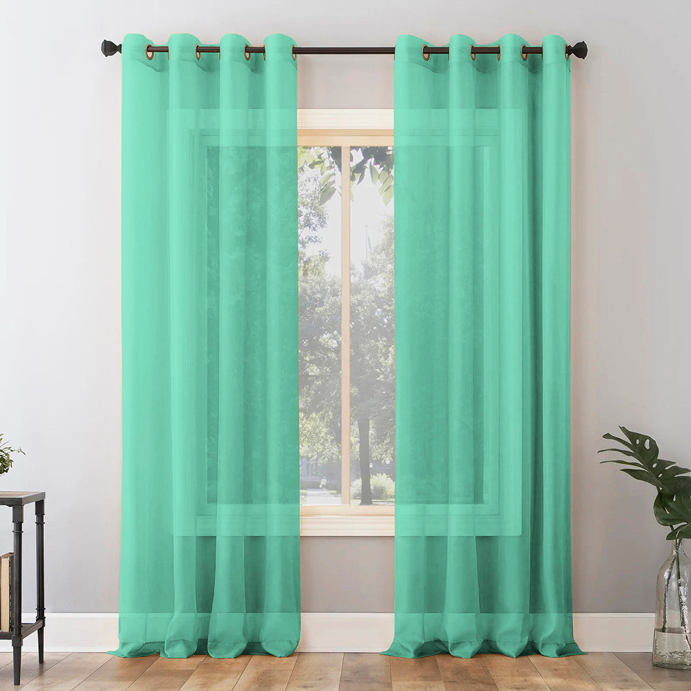 Jacquard Room Darkening Curtains in Carribean Green Set Of 2 - (P289)