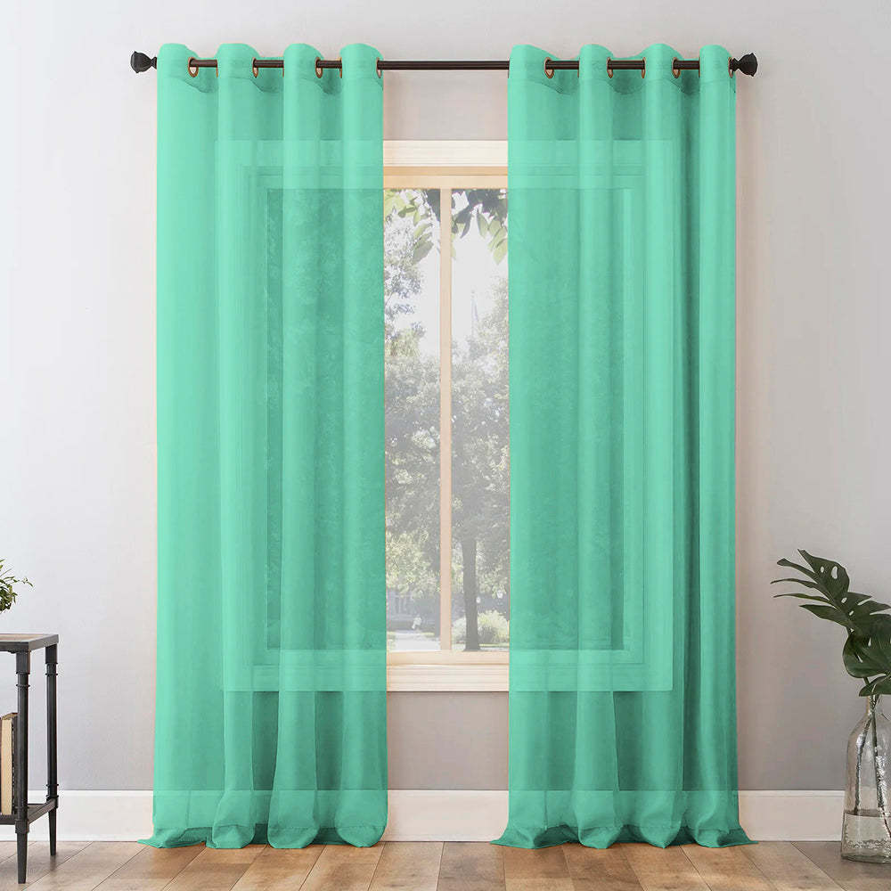 Jacquard Room Darkening Curtains in Carribean Green Set Of 2 - (P289)