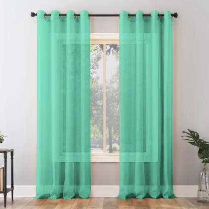 Jacquard Room Darkening Curtains in Carribean Green Set Of 2 - (P289)