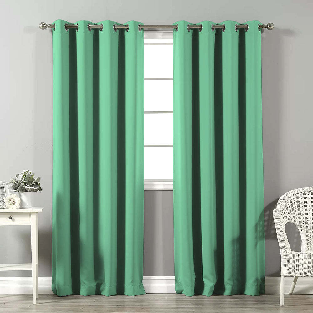 Jacquard Room Darkening Curtains in Carribean Green Set Of 2 - (P289)