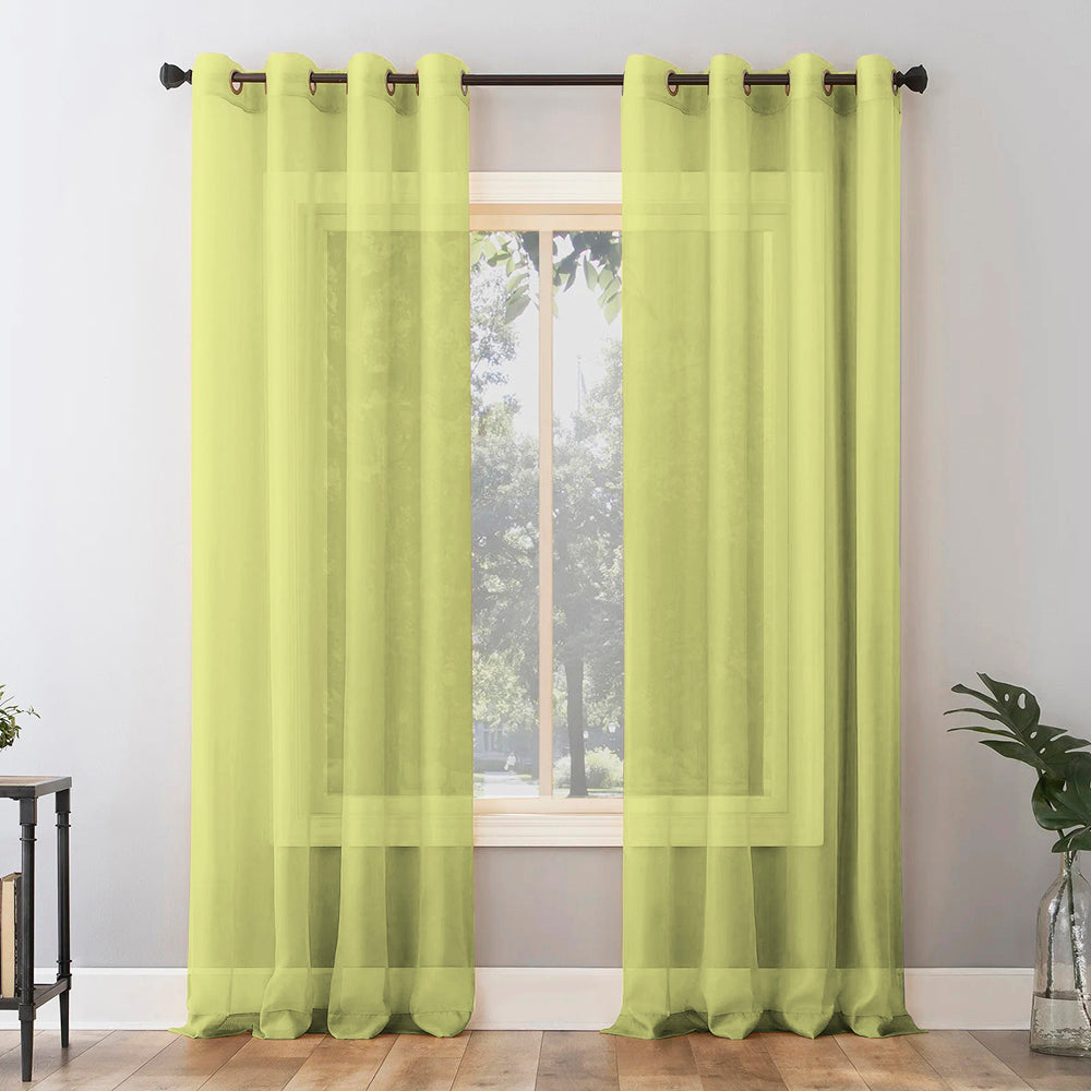 Jacquard Room Darkening Curtains in Yellow Green Set Of 2 - (P290)