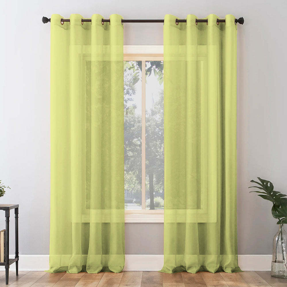 Jacquard Room Darkening Curtains in Yellow Green Set Of 2 - (P290)