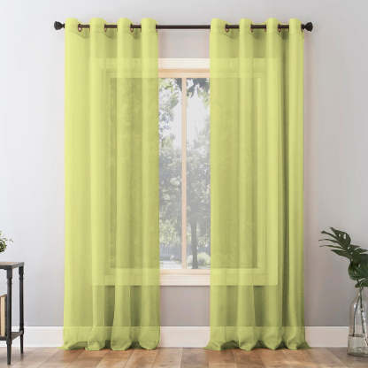 Jacquard Room Darkening Curtains in Yellow Green Set Of 2 - (P290)