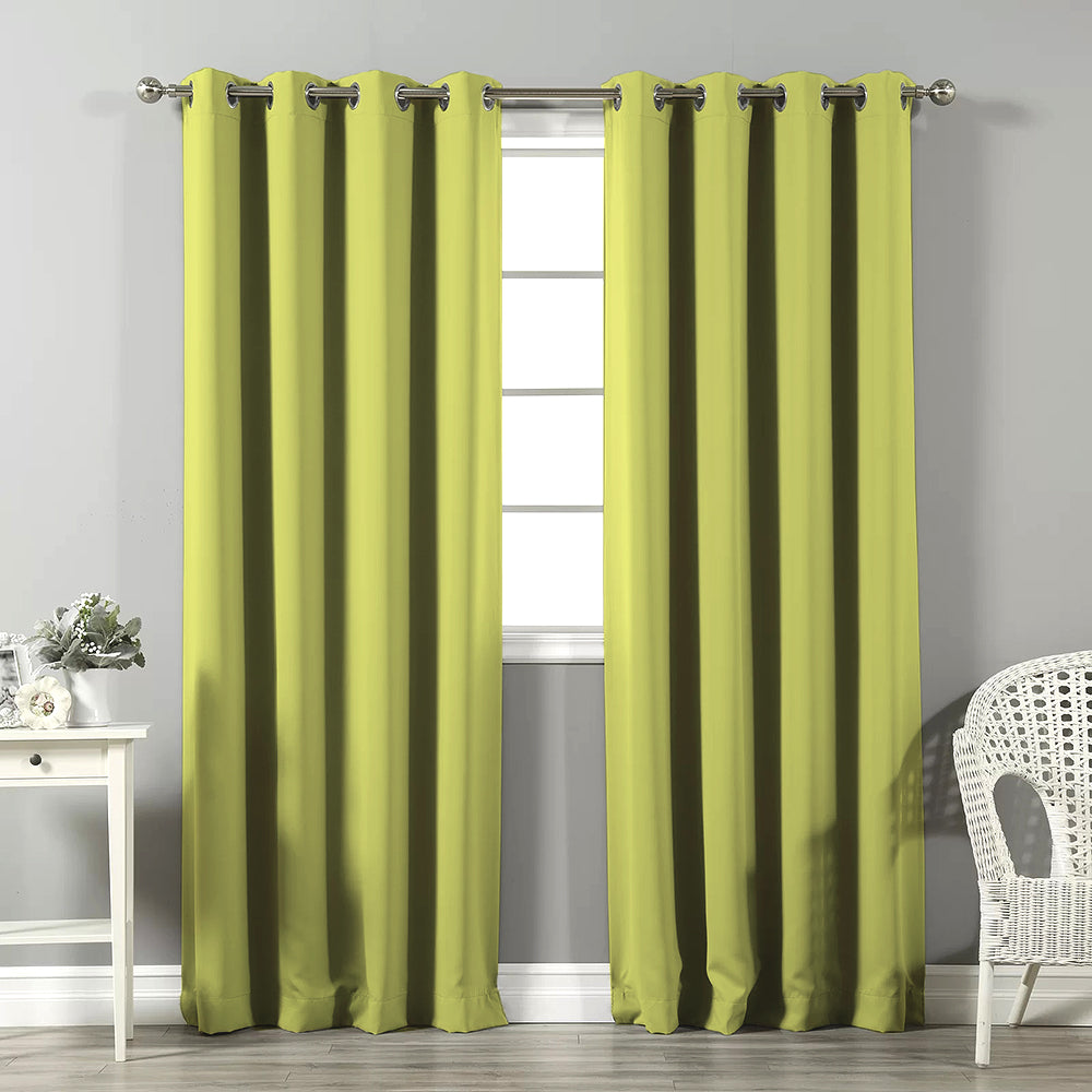 Jacquard Room Darkening Curtains in Yellow Green Set Of 2 - (P290)