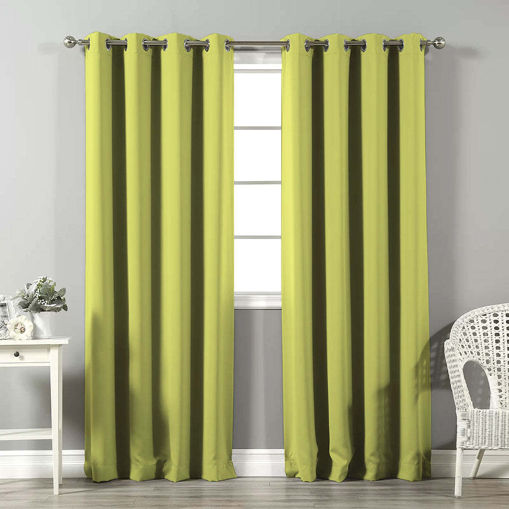 Jacquard Room Darkening Curtains in Yellow Green Set Of 2 - (P290)