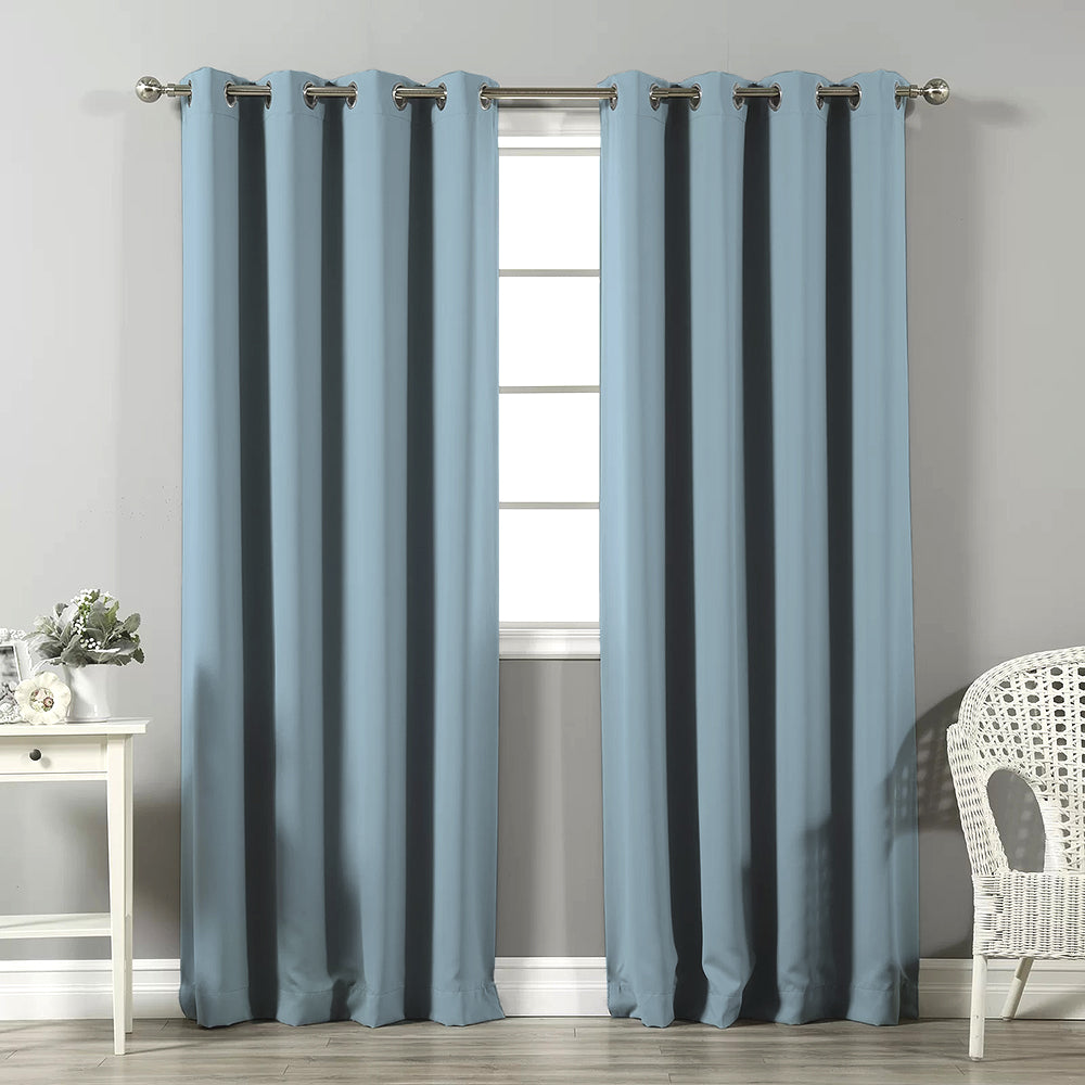 Jacquard Room Darkening Curtains in Carribean Blue Set Of 2 - (P297)
