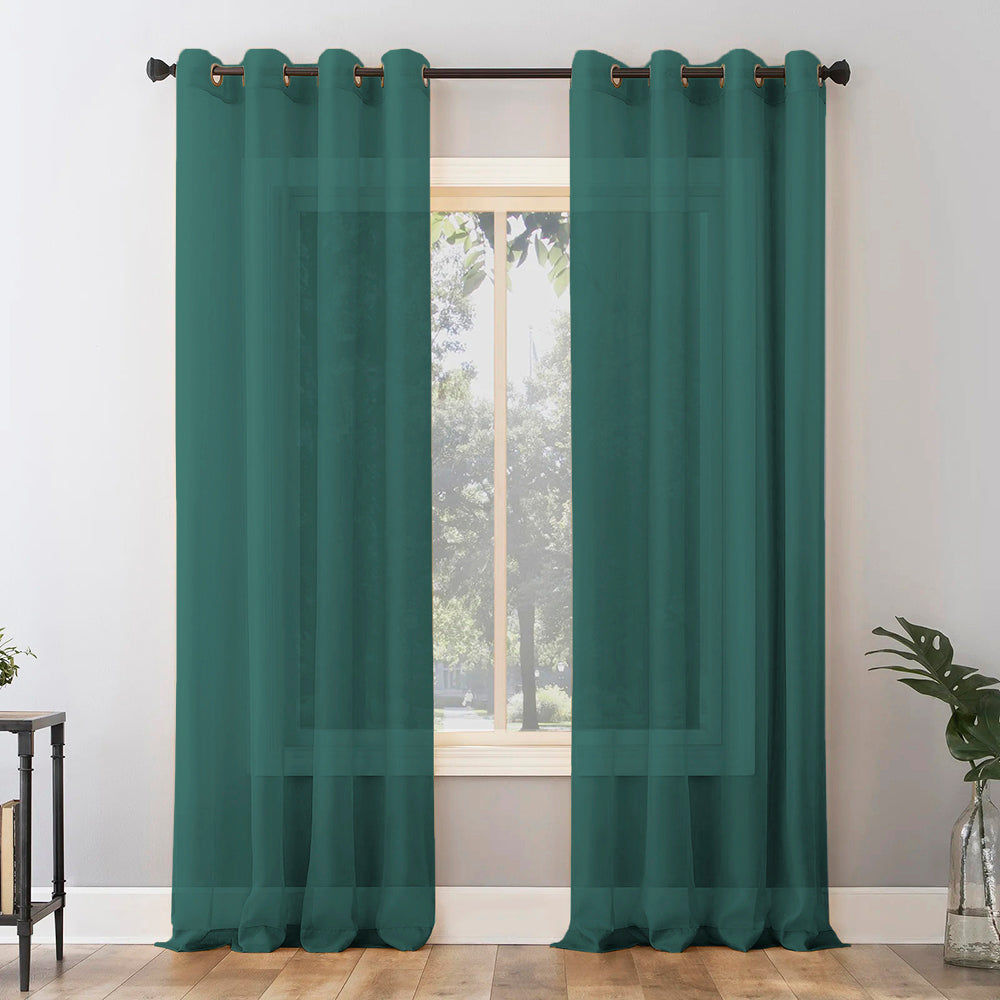 Jacquard Room Darkening Curtains in Blue Green Set Of 2 - (P298)