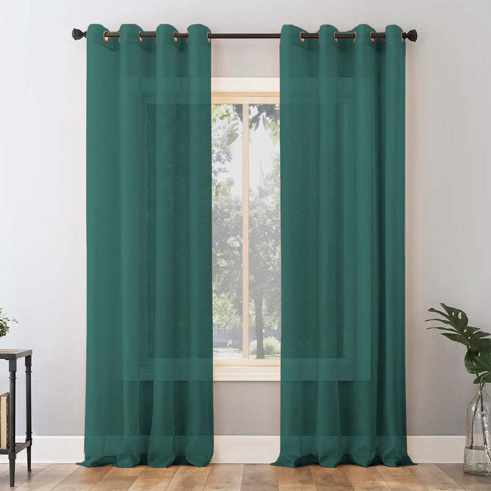 Jacquard Room Darkening Curtains in Blue Green Set Of 2 - (P298)