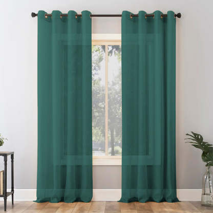 Jacquard Room Darkening Curtains in Blue Green Set Of 2 - (P298)