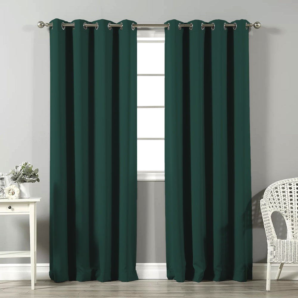 Jacquard Room Darkening Curtains in Blue Green Set Of 2 - (P298)