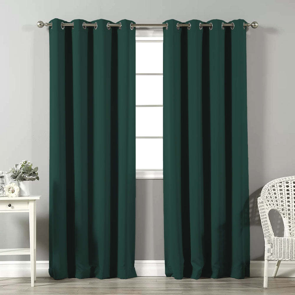 Jacquard Room Darkening Curtains in Blue Green Set Of 2 - (P298)