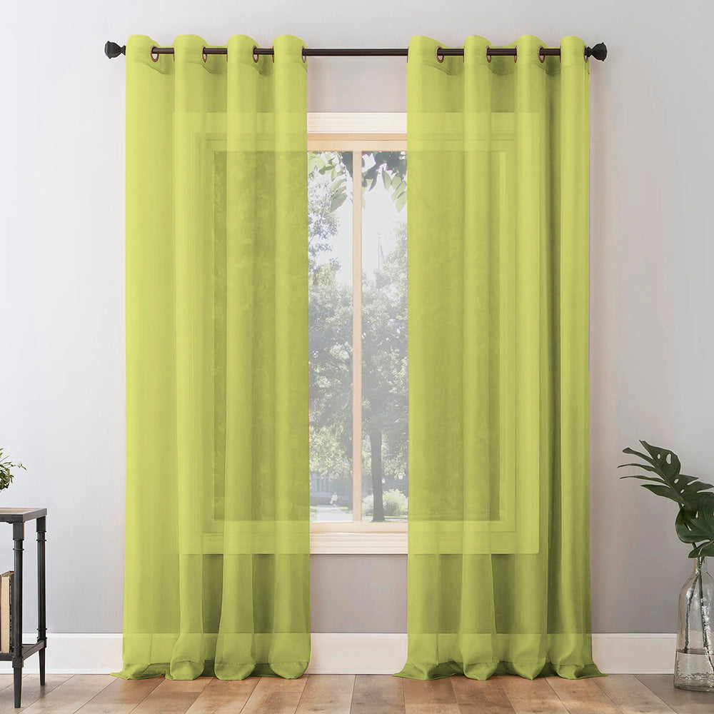 Jacquard Room Darkening Curtains in Acid Green Set Of 2 - (P299)