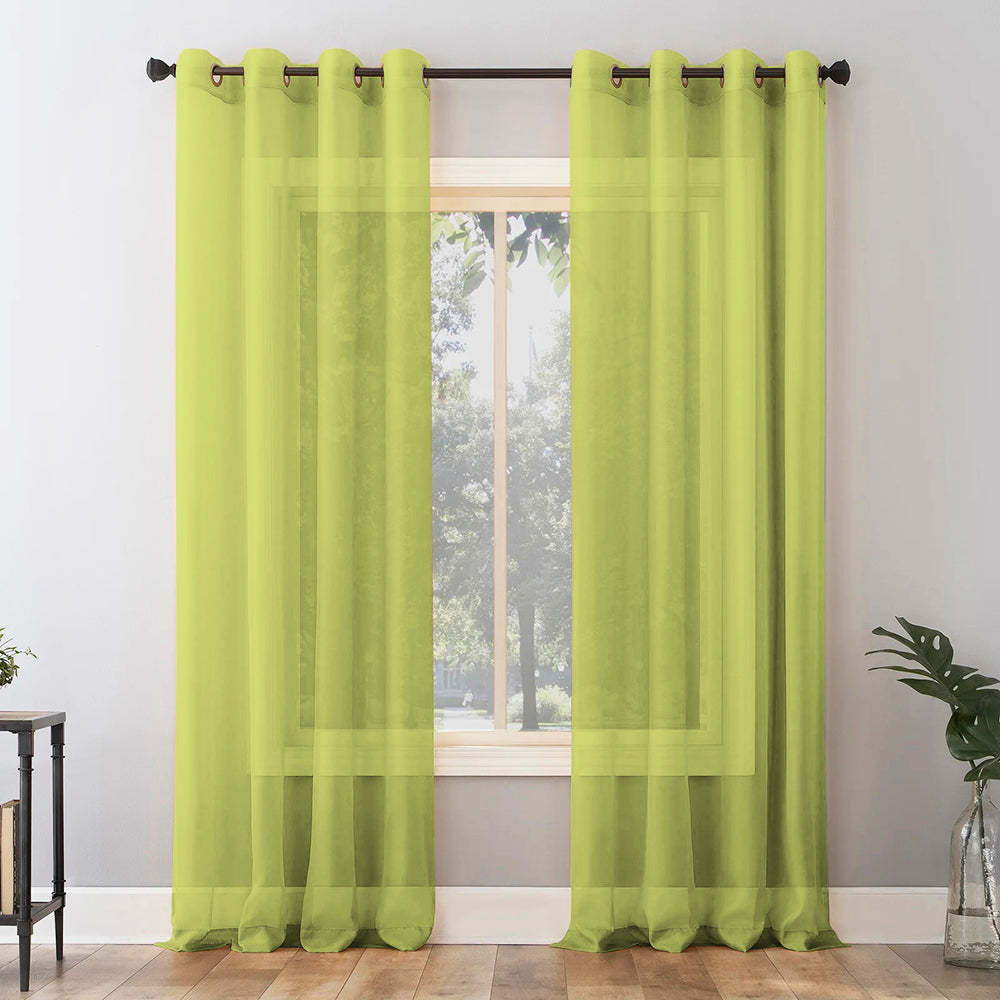 Jacquard Room Darkening Curtains in Acid Green Set Of 2 - (P299)