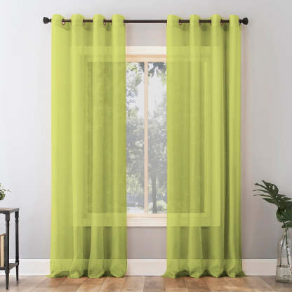 Jacquard Room Darkening Curtains in Acid Green Set Of 2 - (P299)