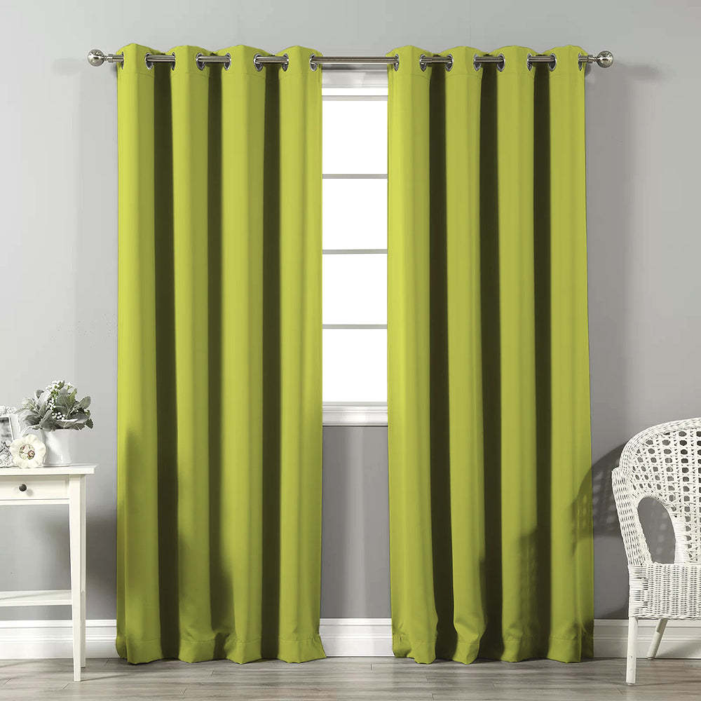 Jacquard Room Darkening Curtains in Acid Green Set Of 2 - (P299)