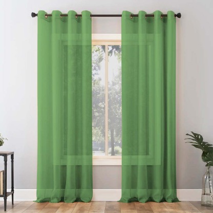 Jacquard Room Darkening Curtains in Fern Green Set Of 2 - (P30)
