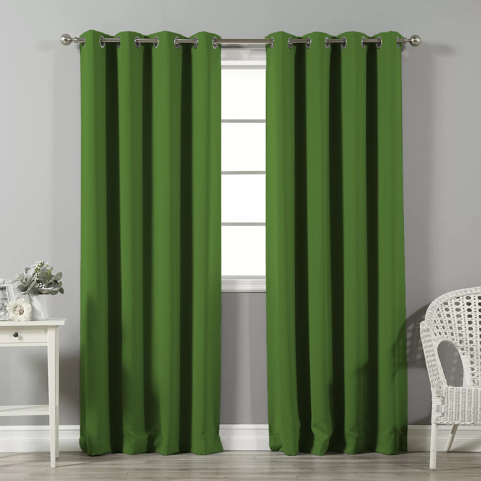 Jacquard Room Darkening Curtains in Fern Green Set Of 2 - (P30)