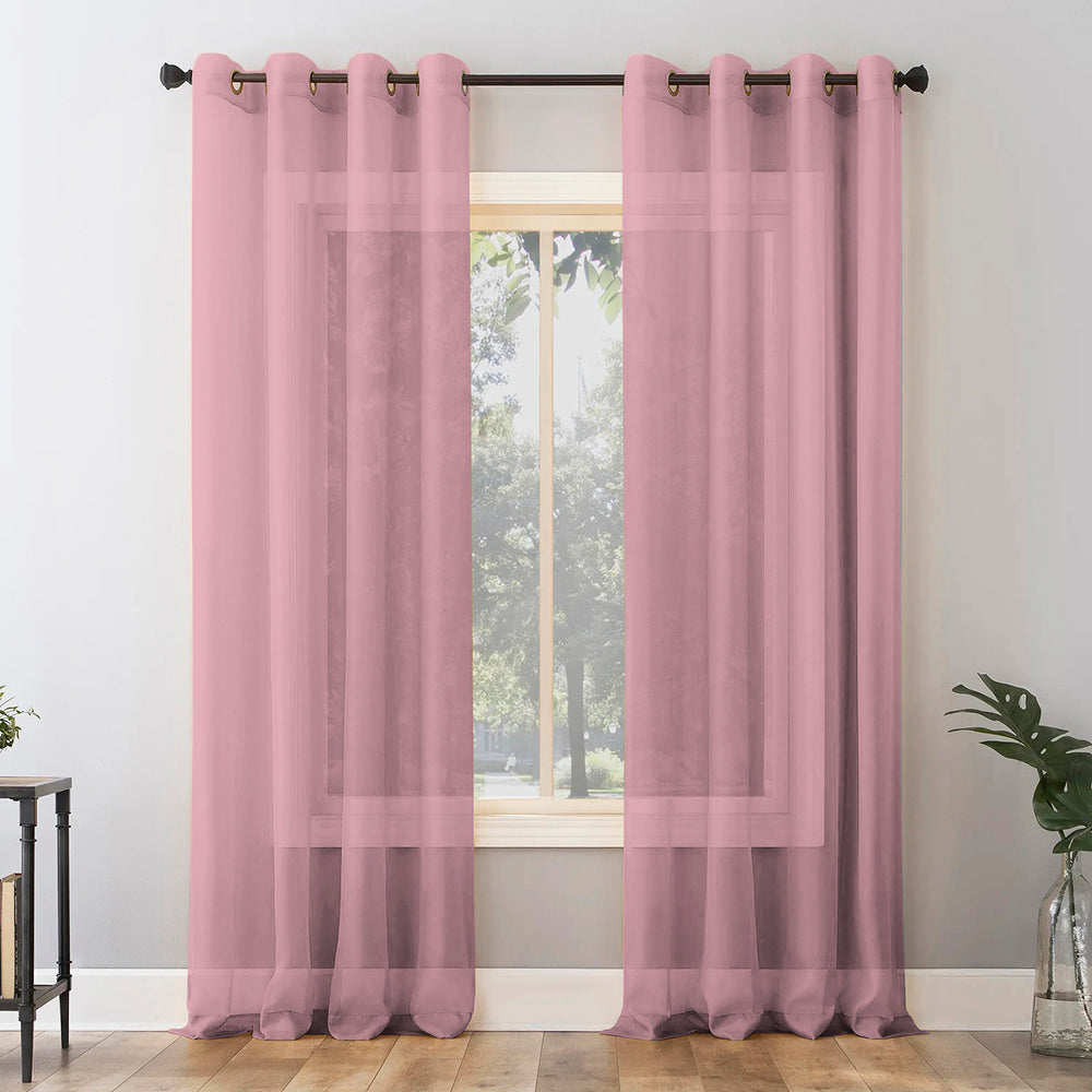 Jacquard Room Darkening Curtains in Brown Pink Set Of 2 - (P302)