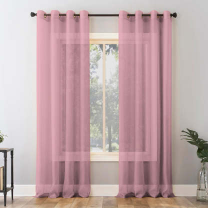 Jacquard Room Darkening Curtains in Brown Pink Set Of 2 - (P302)