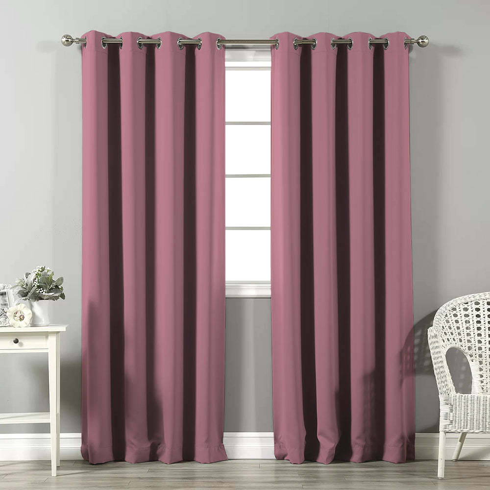Jacquard Room Darkening Curtains in Brown Pink Set Of 2 - (P302)