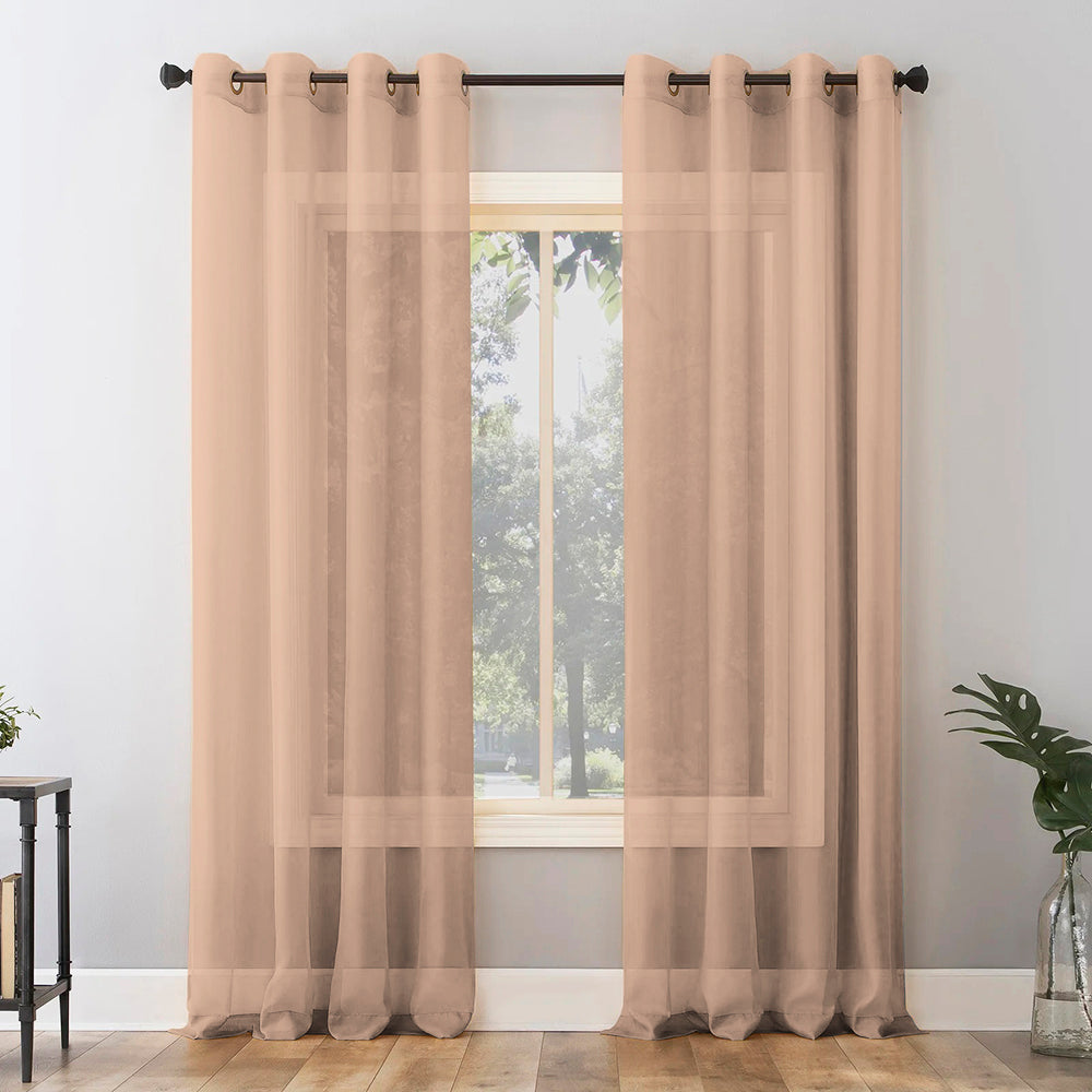Jacquard Room Darkening Curtains in Antique Brass Beige Set Of 2 - (P303)