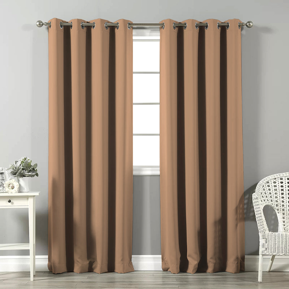 Jacquard Room Darkening Curtains in Antique Brass Beige Set Of 2 - (P303)