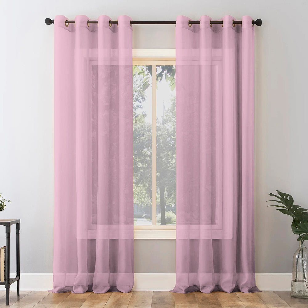 Jacquard Room Darkening Curtains in Simple Pink Set Of 2 - (P304)
