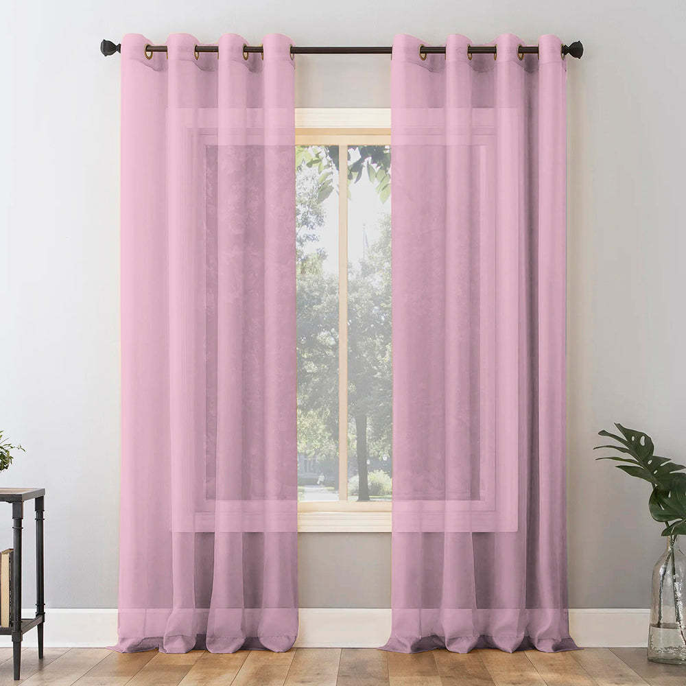 Jacquard Room Darkening Curtains in Simple Pink Set Of 2 - (P304)