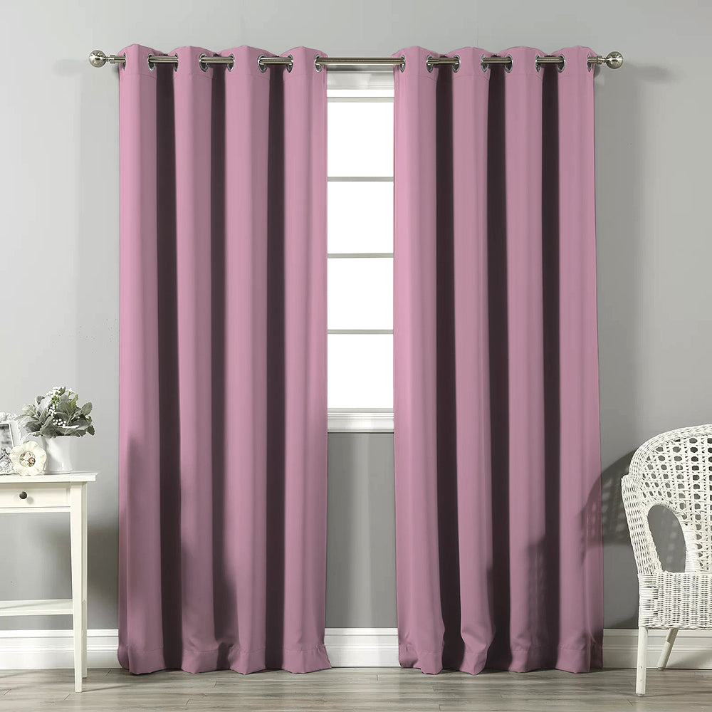 Jacquard Room Darkening Curtains in Simple Pink Set Of 2 - (P304)