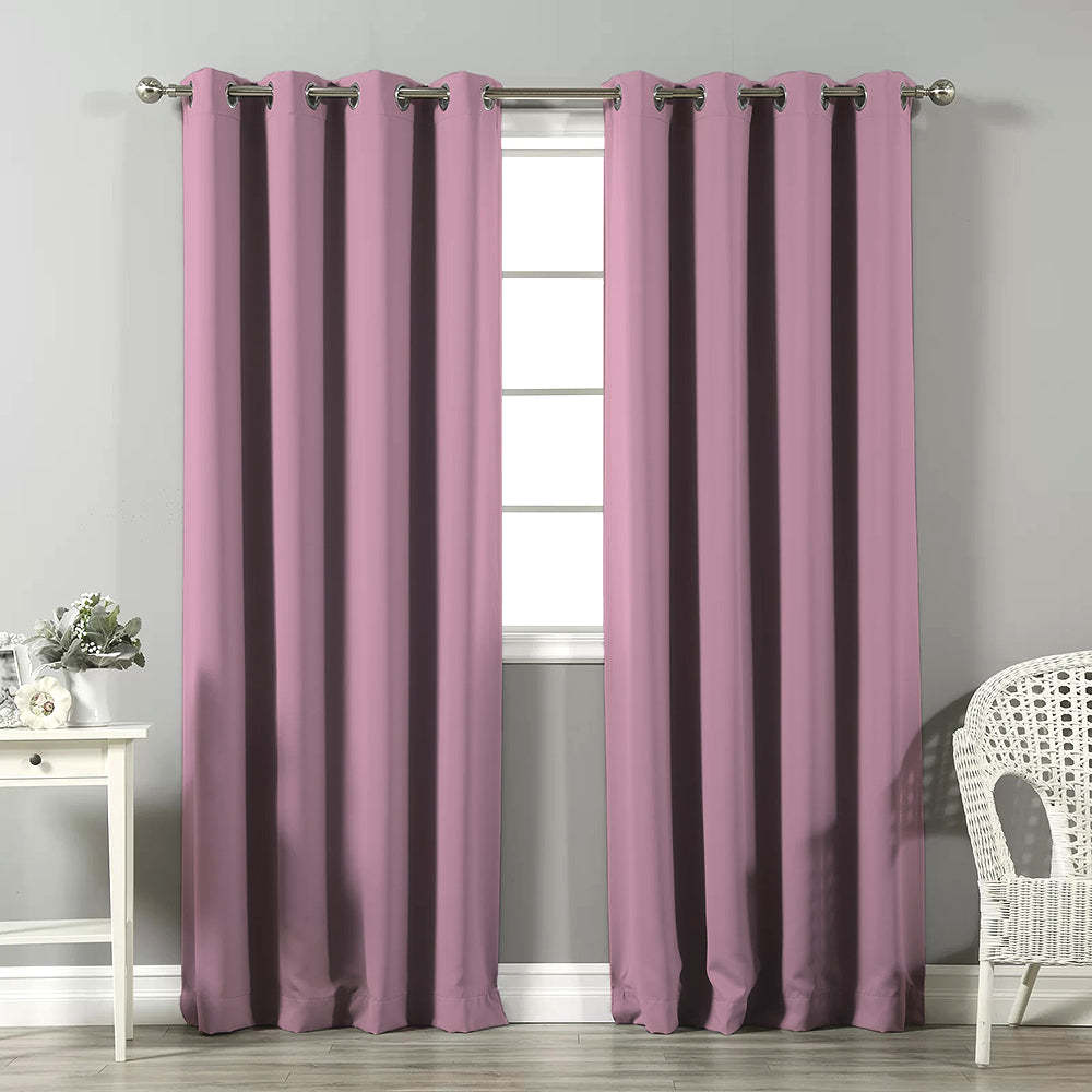 Jacquard Room Darkening Curtains in Simple Pink Set Of 2 - (P304)