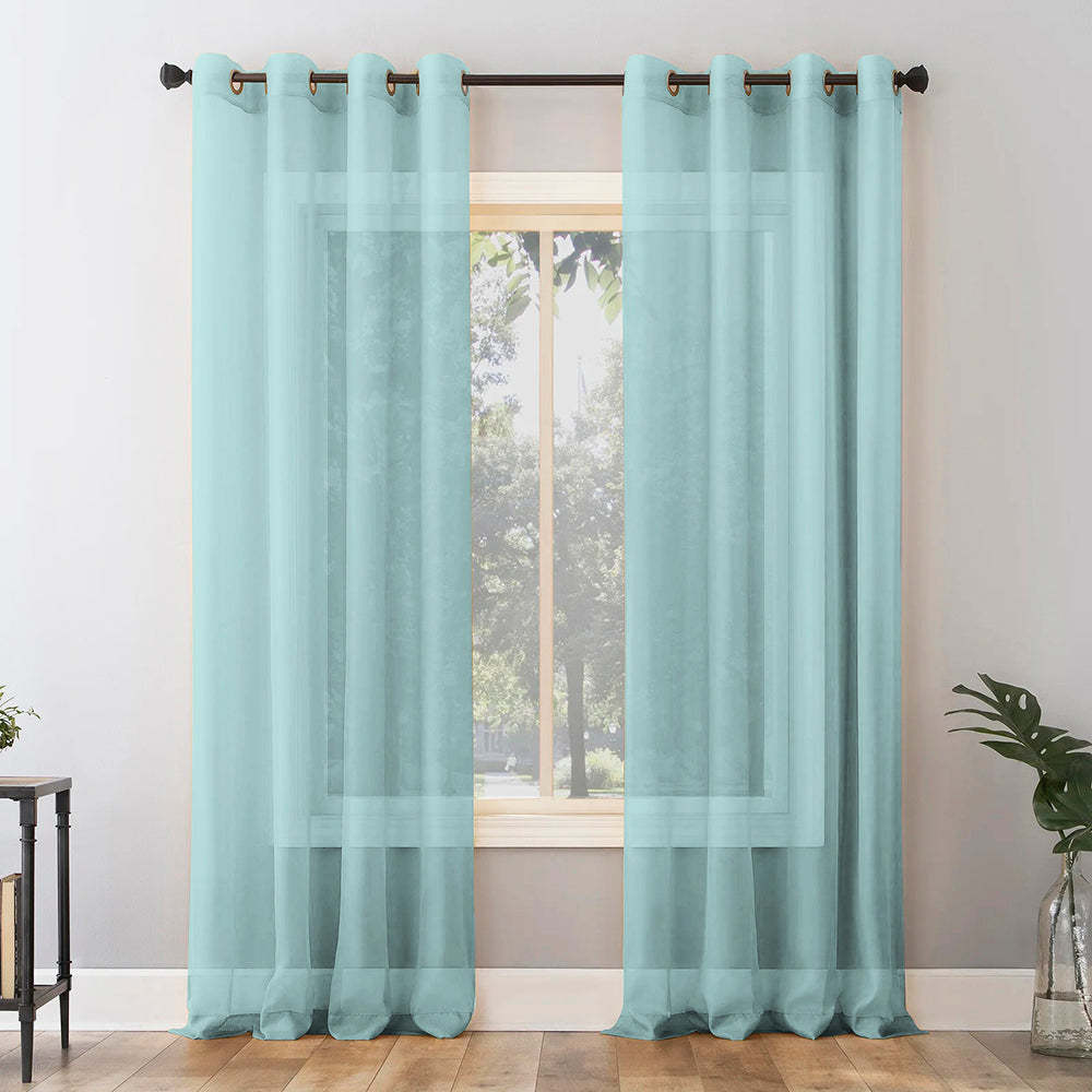 Jacquard Room Darkening Curtains in Middle Blue Green Set Of 2 - (P305)