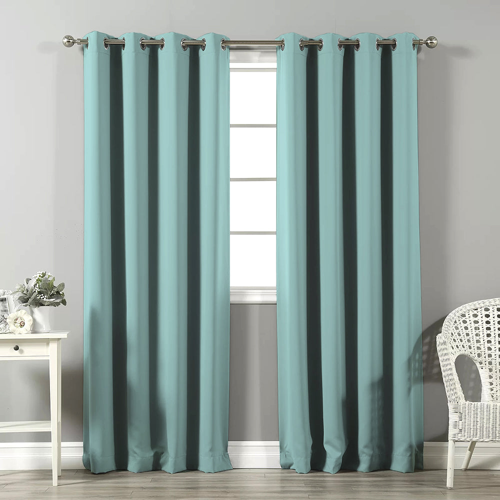 Jacquard Room Darkening Curtains in Middle Blue Green Set Of 2 - (P305)