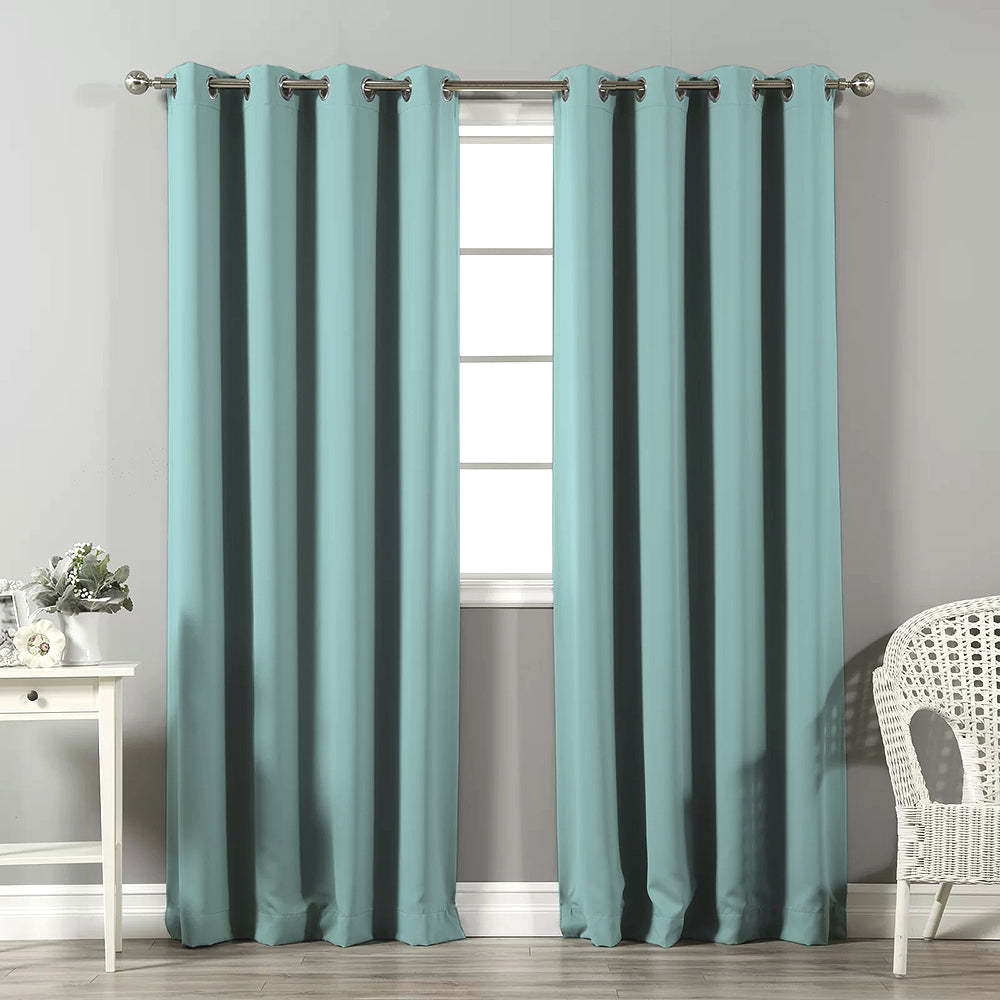 Jacquard Room Darkening Curtains in Middle Blue Green Set Of 2 - (P305)