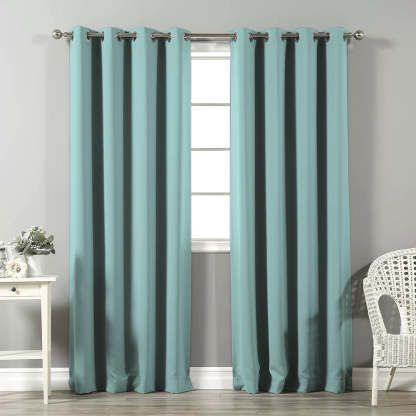 Jacquard Room Darkening Curtains in Middle Blue Green Set Of 2 - (P305)