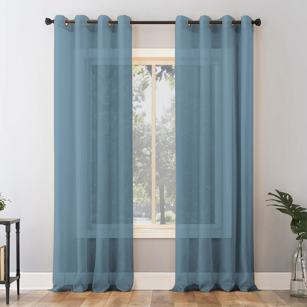 Jacquard Room Darkening Curtains in Queen Blue Set Of 2 - (P308)