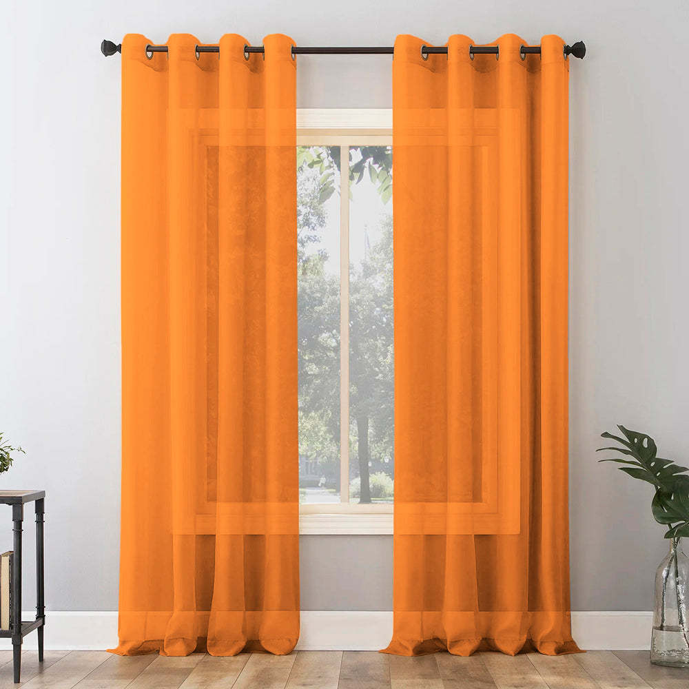 Jacquard Room Darkening Curtains in Pumkin Orange Set Of 2 - (P309)