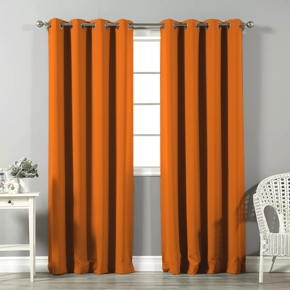 Jacquard Room Darkening Curtains in Pumkin Orange Set Of 2 - (P309)